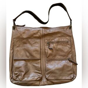 Pulicati Italia Messenger Bag Purse Tote Leather Brown Pockets Large